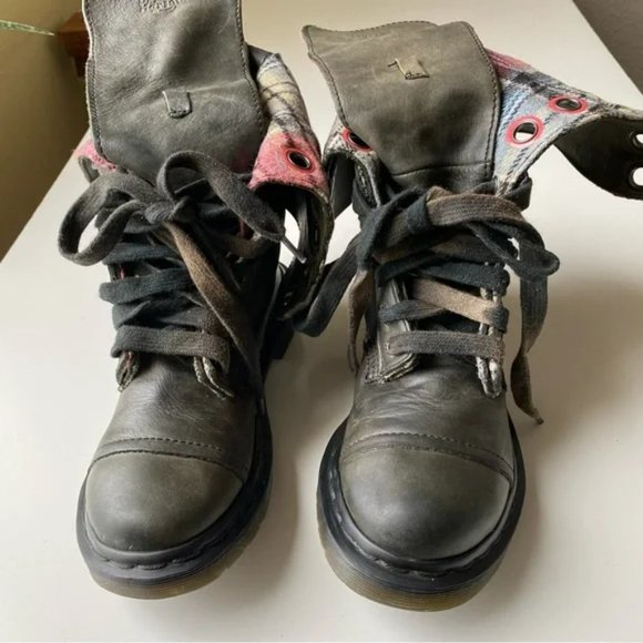 Doc Martens Gray Green Boots Size 6 US Womens Triumph 1914 Fold Over Plaid - Picture 7 of 16